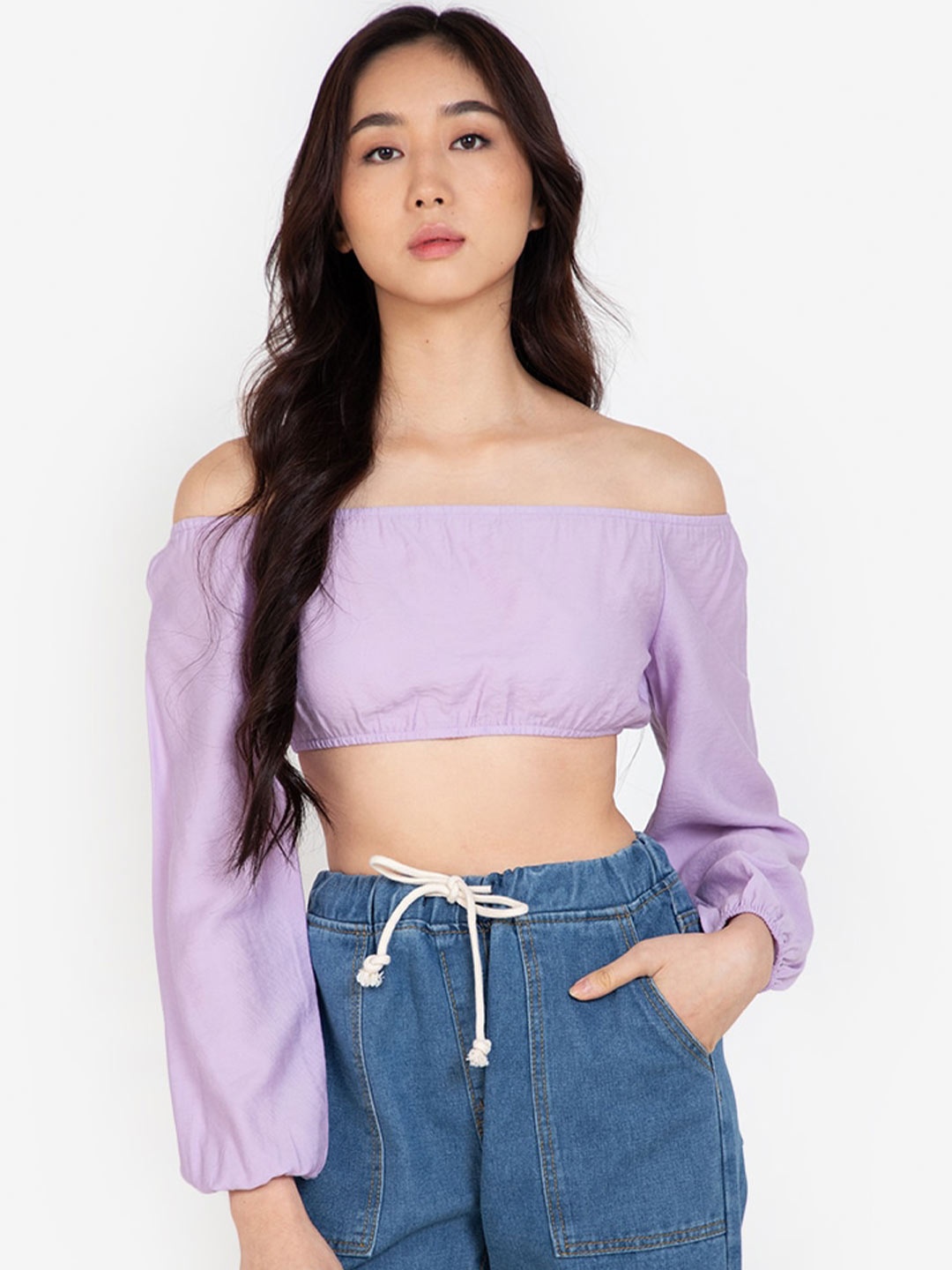 

ZALORA BASICS Purple Bardot Crop Top