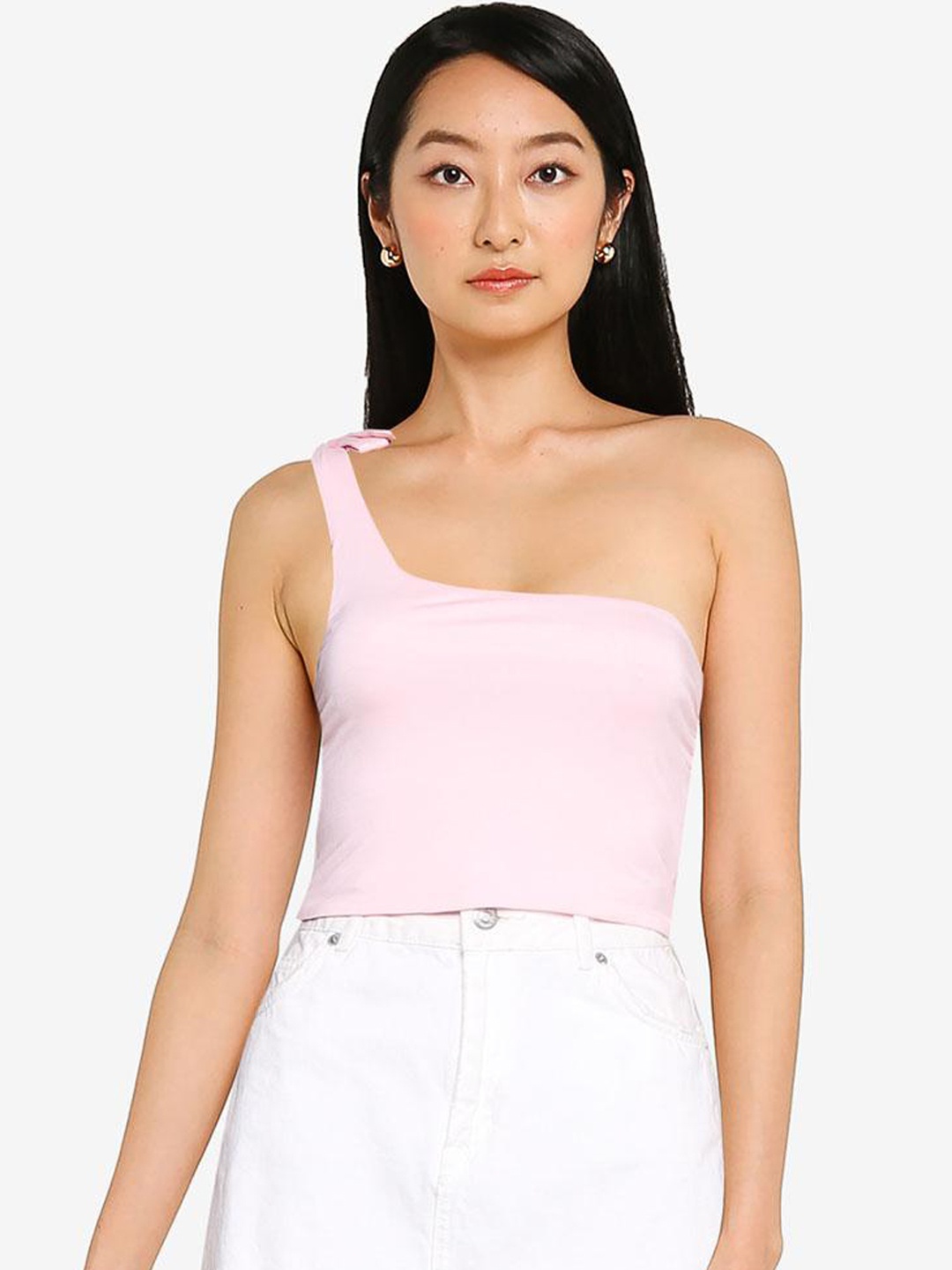 

ZALORA BASICS Pink One Shoulder Crop Top