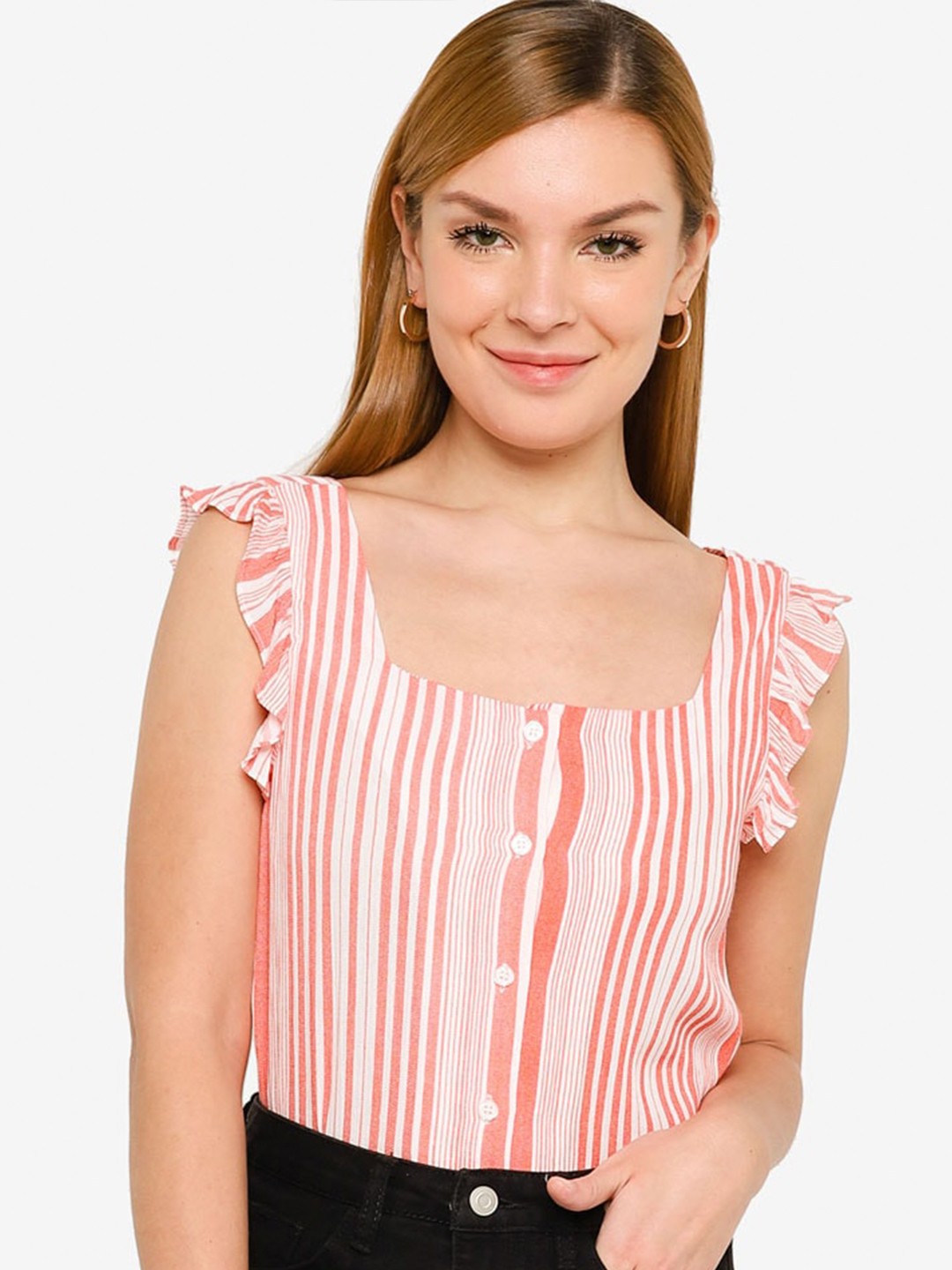 

ZALORA BASICS Orange Striped Bohemian Top