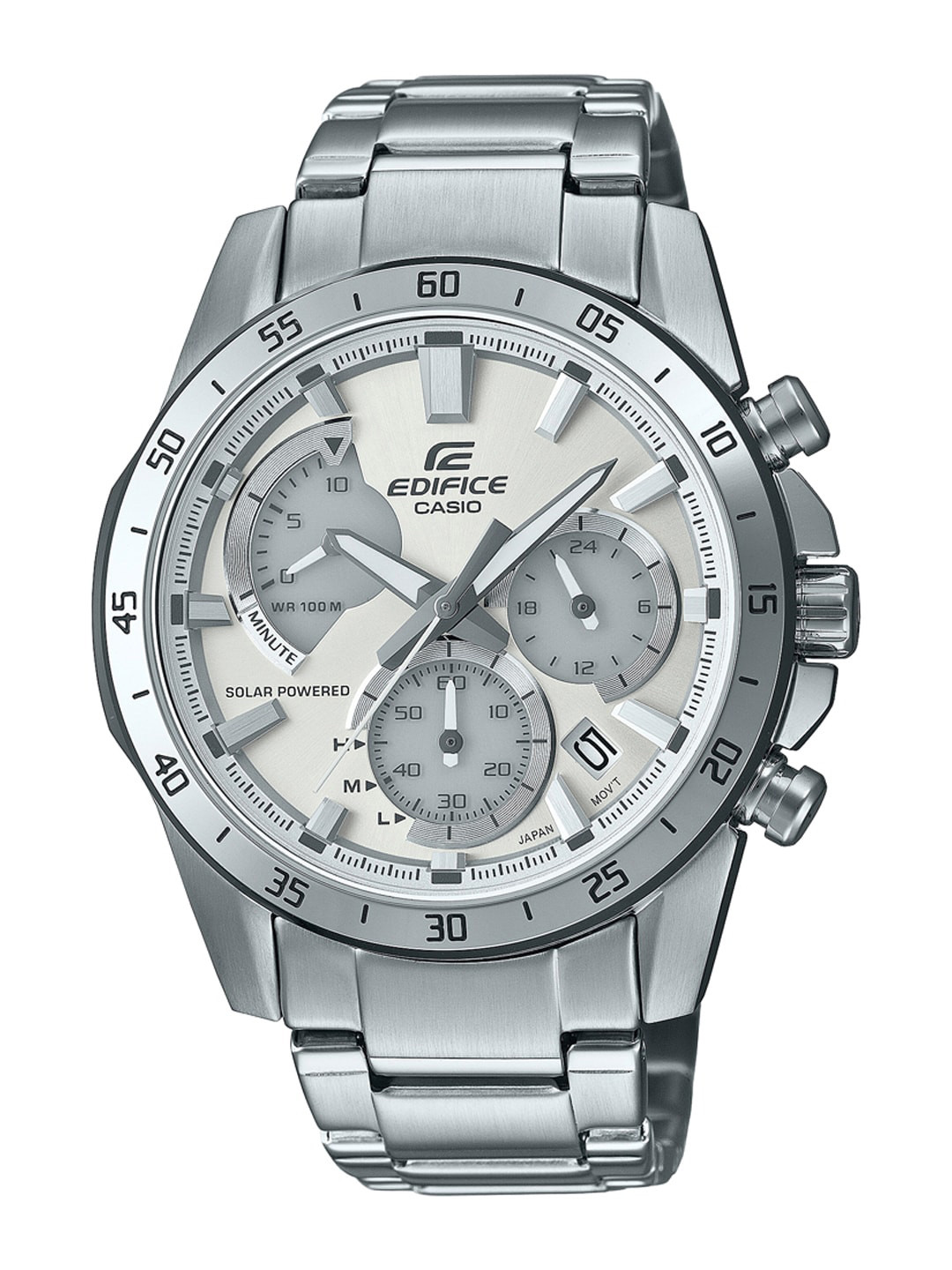

CASIO Men Silver-Toned Dial & Silver Toned Straps Analogue Bluetooth Solar Watch ED528