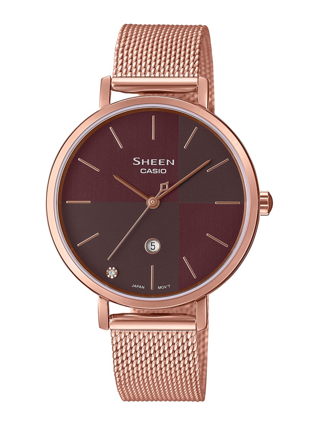 

CASIO Women Brown Dial & Rose Gold Toned Stainless Steel Bracelet Style Straps Analogue Watch SH255