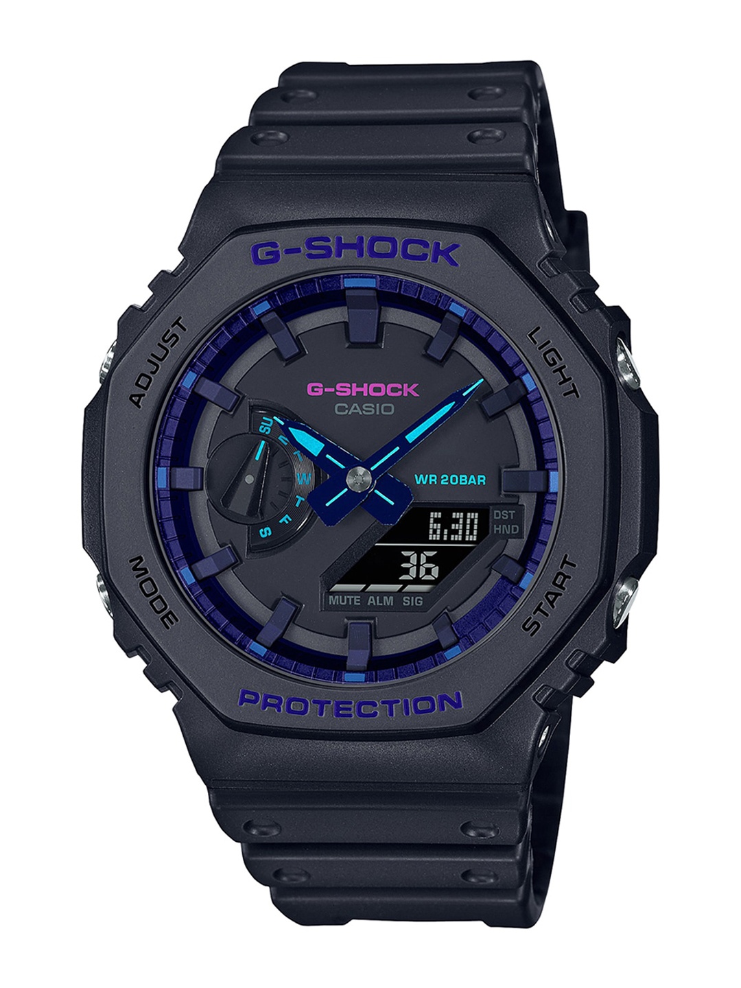 

CASIO Men G-Shock GA-2100VB-1ADR Multi-Coloured Ana-Digi Dial Black Resin Strap G1182