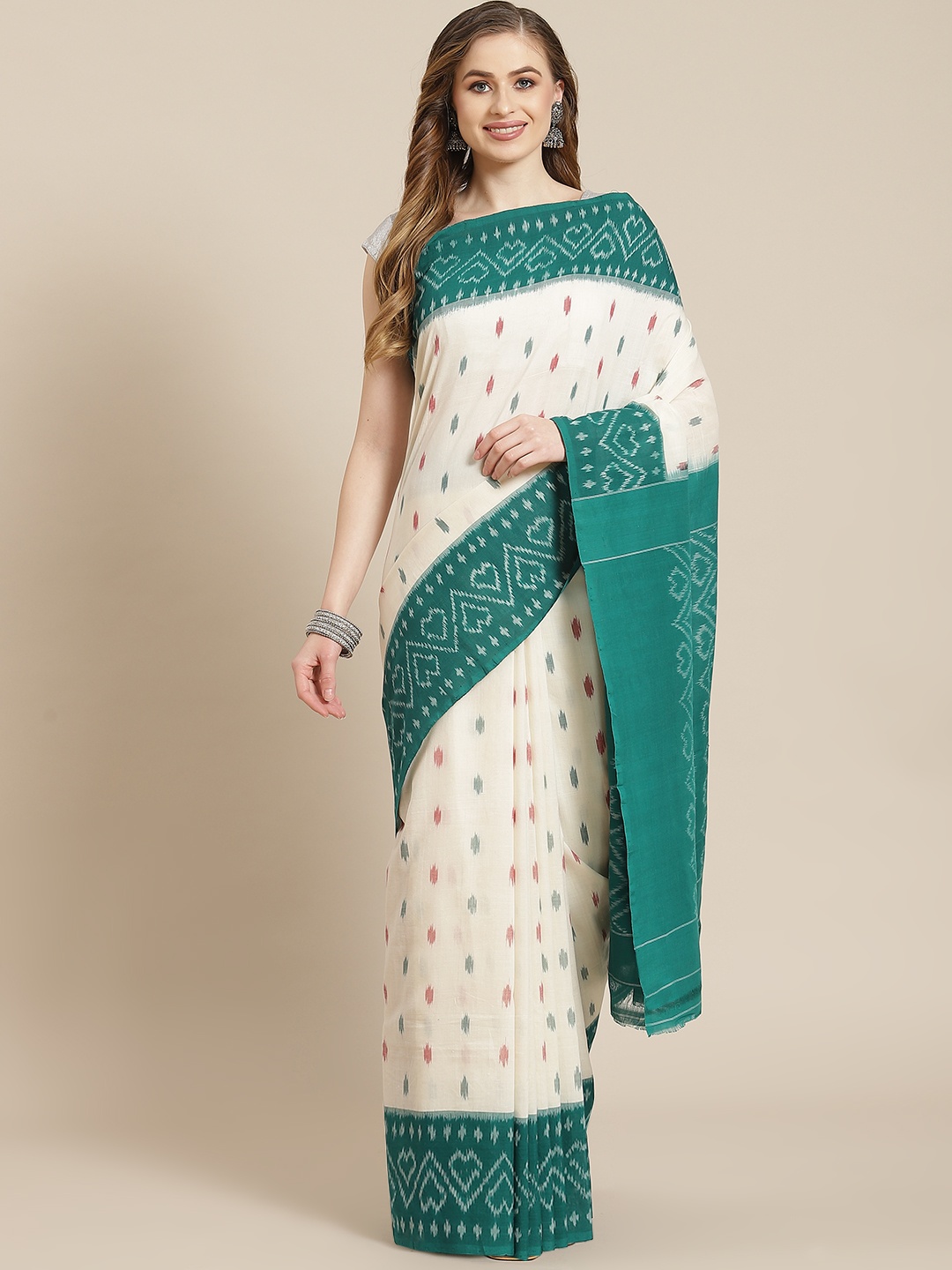 

ADITRI Assorted Ethnic Motifs Single Ikat Print Pure Cotton Saree