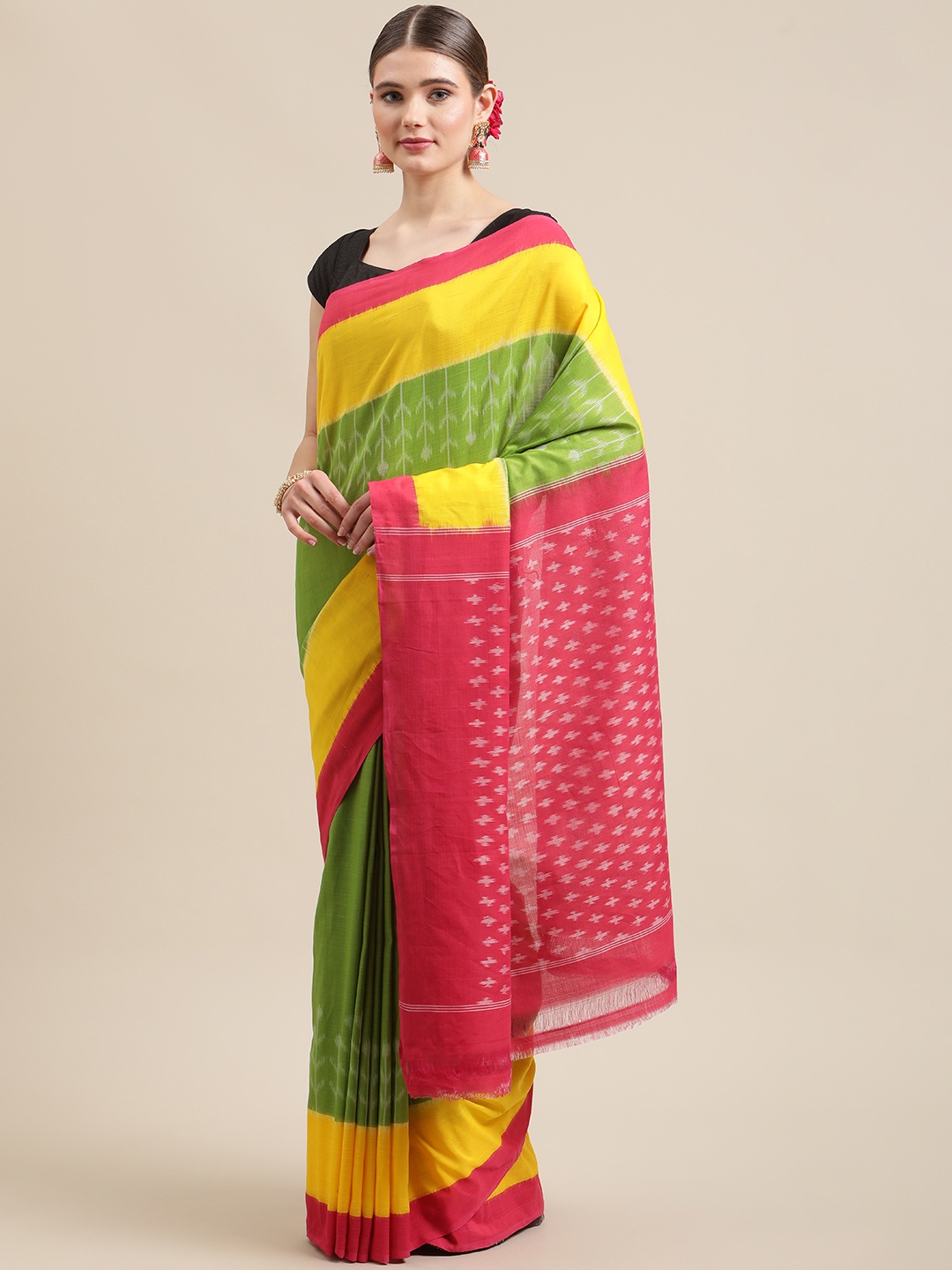 

ADITRI Handloom Assorted Ethnic Motifs Pure Cotton Ikat Saree