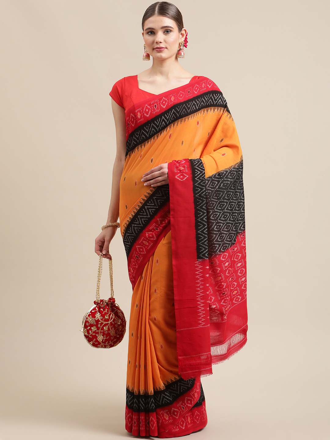 

ADITRI Assorted Ethnic Motifs Pure Cotton Ikat Saree
