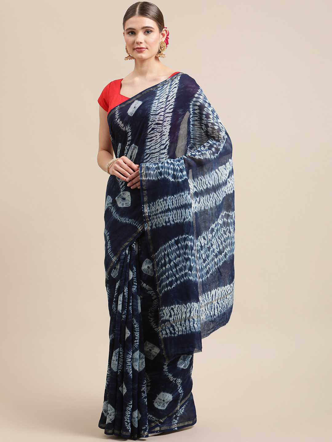 

ADITRI Blue Shibori Tie & Dye Zari Pure Silk Saree