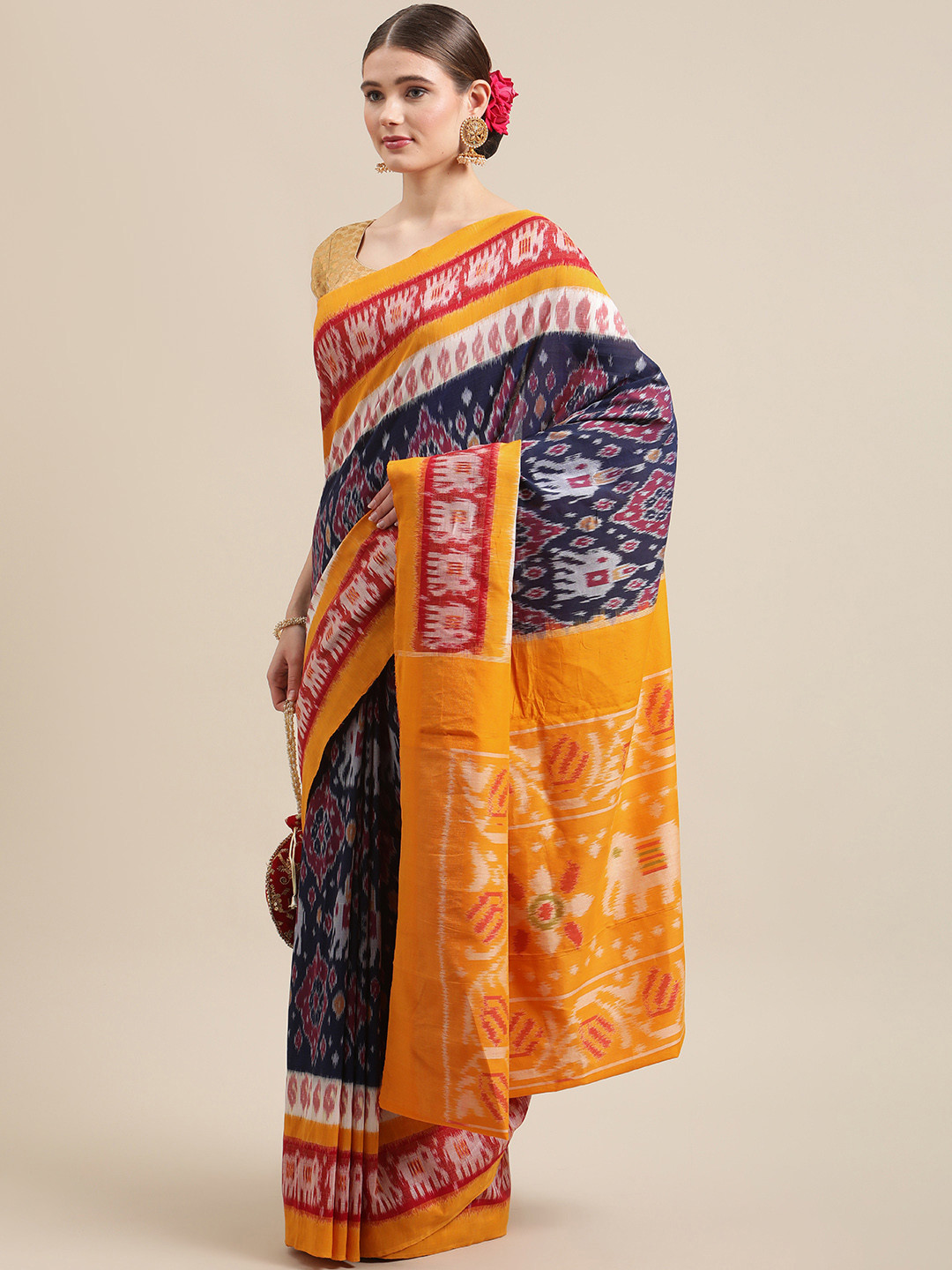 

ADITRI Assorted Ethnic Motifs Pure Cotton Single Ikat Saree