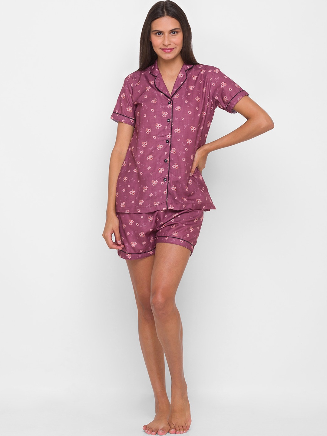 

FashionRack Women Purple & Pink Printed Night suit