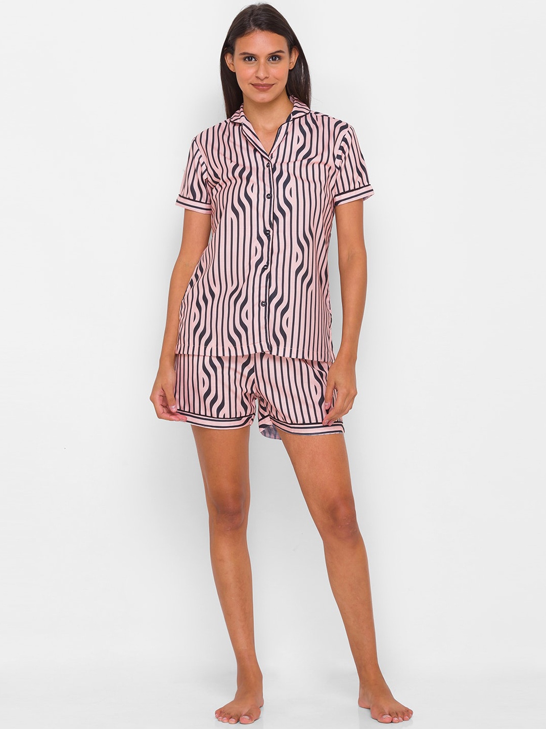 

FashionRack Women Pink & Black Striped Night suit