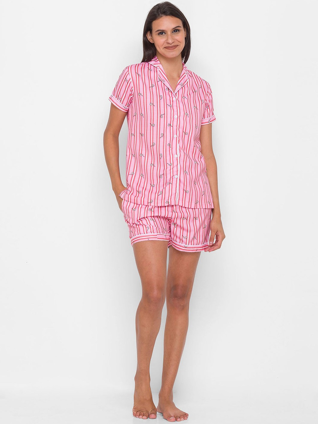 

FashionRack Women Pink & White Printed Night suit