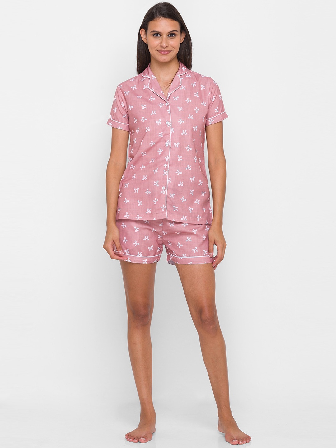

FashionRack Women Pink & White Printed Night suit