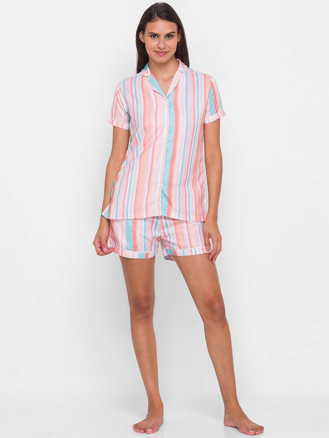 

FashionRack Women Pink & Blue Striped Night Suit