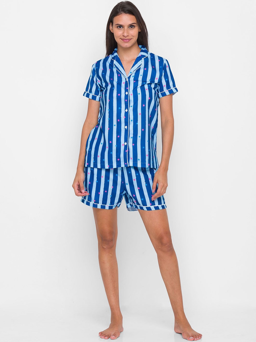 

FashionRack Women Blue Striped Night suit 141D_NSS_BlueStripeStars