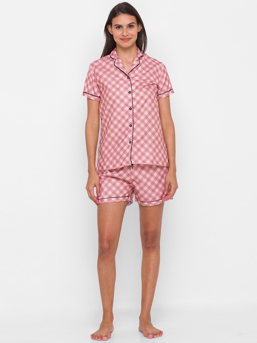 

FashionRack Women Brown & Pink Checked Night suit
