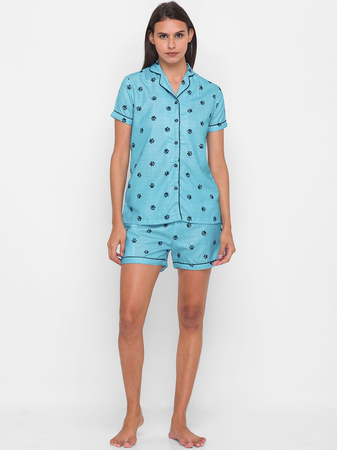 

FashionRack Women Blue Printed Cotton Night Suit