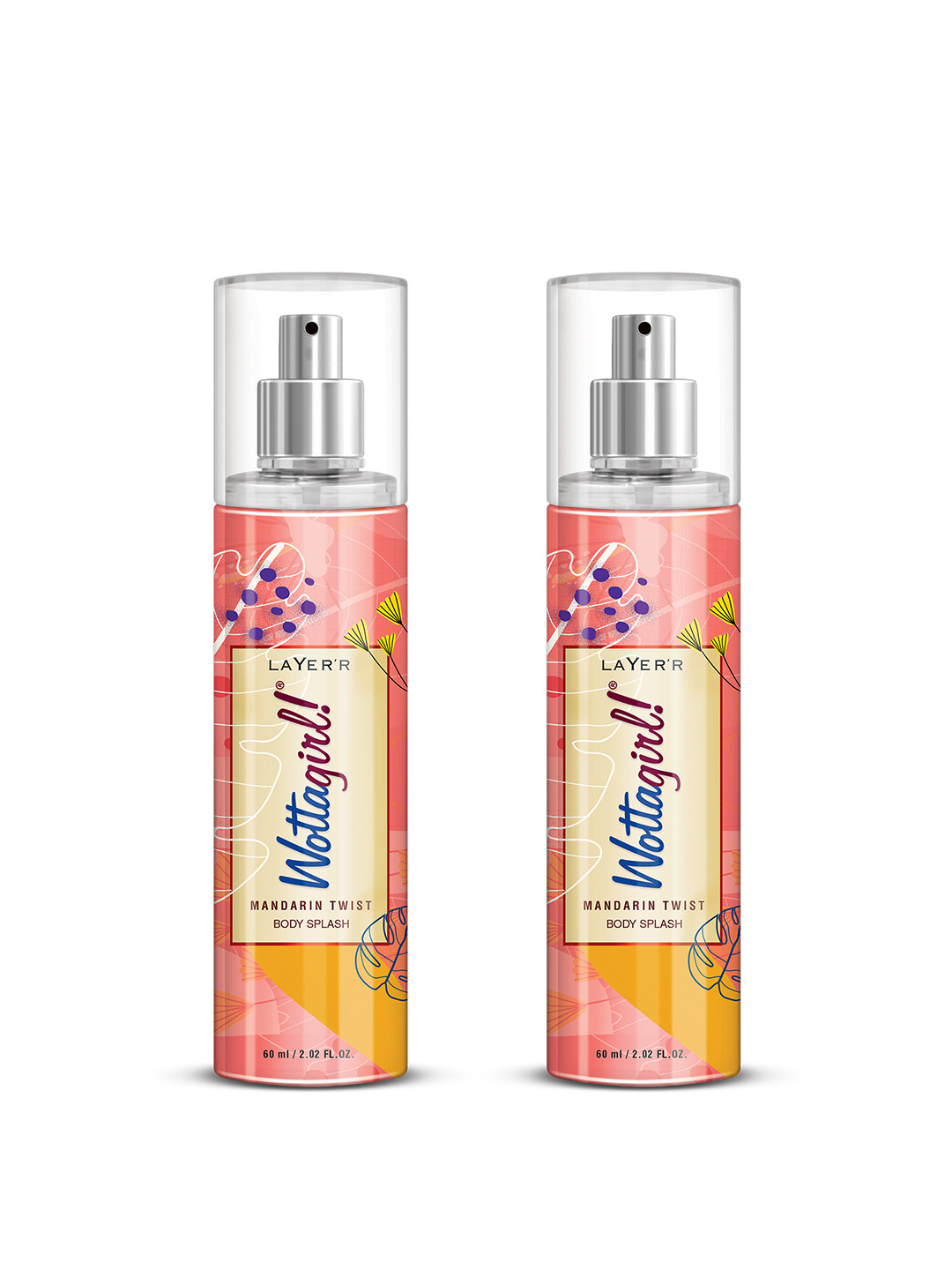 

Layerr Wottagirl Women Set of 2 Mandarin Twist Fragrant Body Splash 60 ml Each, Orange