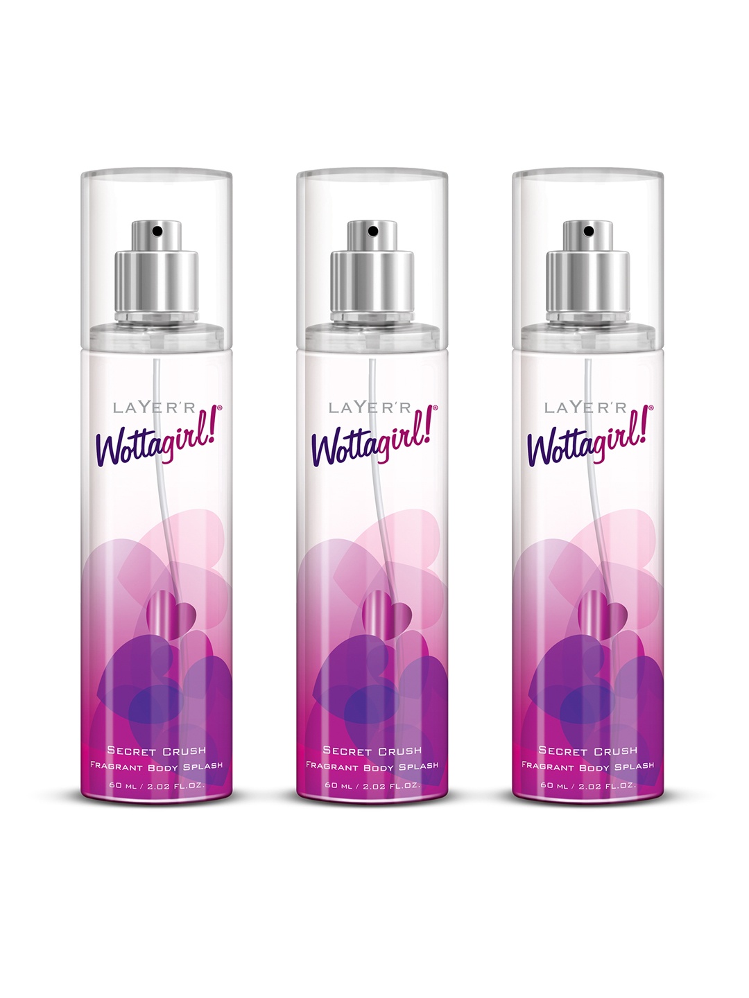 

Layerr Women Set of 3 Wottagirl Secret Crush Fragrant Body Splash 60 ml each, Pink