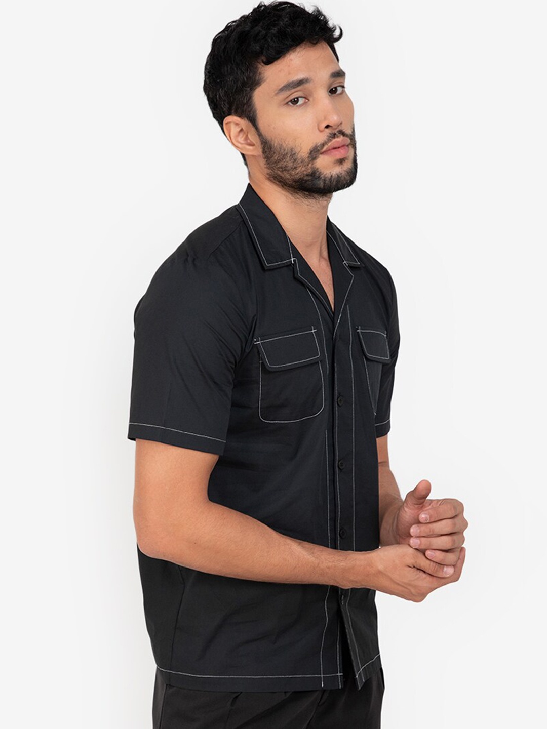 

ZALORA BASICS Men Black Constrast Stitch Casual Shirt