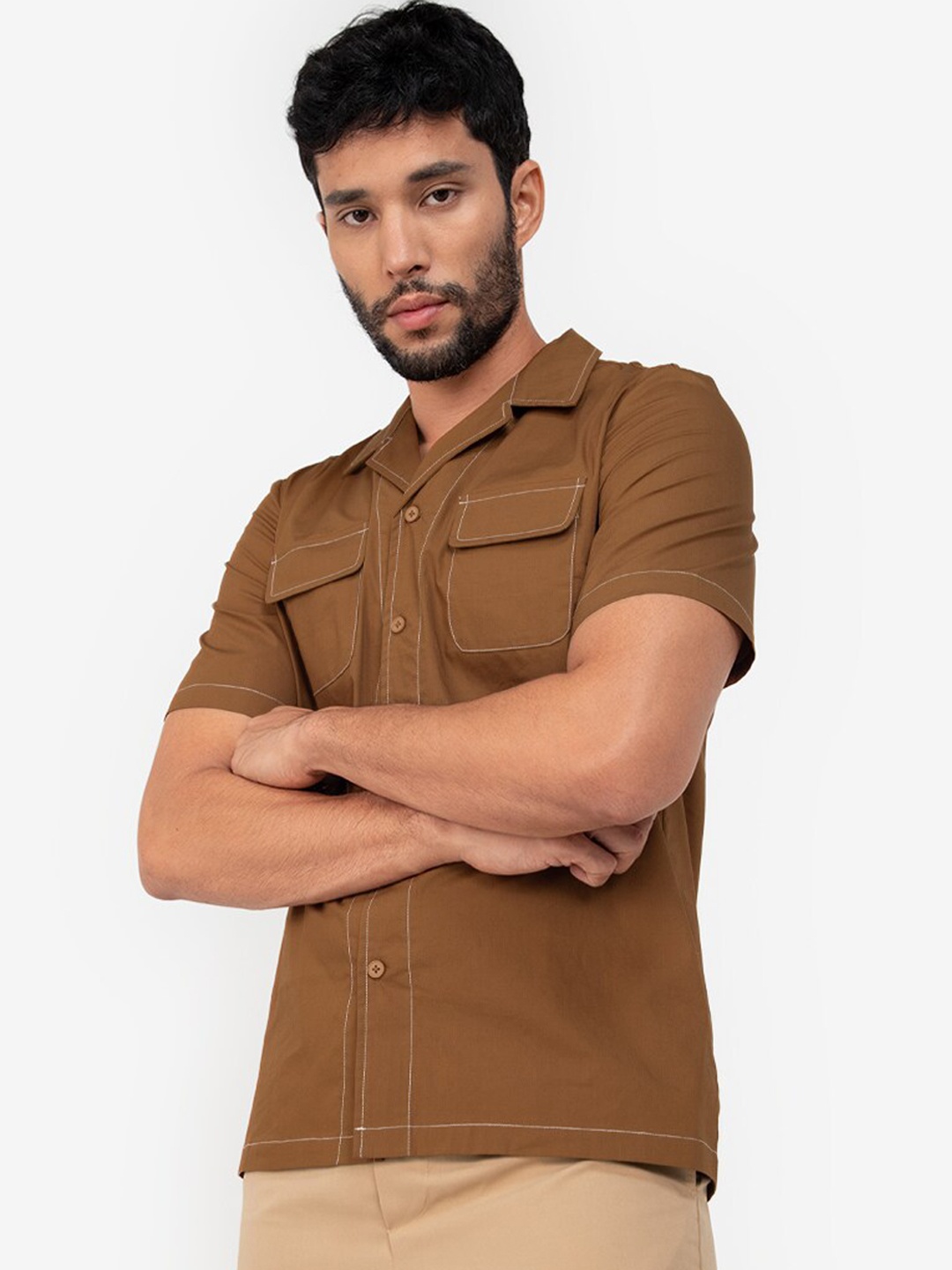 

ZALORA BASICS Men Brown Pure Cotton Casual Shirt