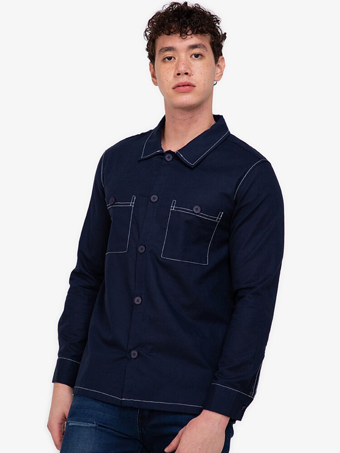 

ZALORA BASICS Men Navy Blue Casual Shirt
