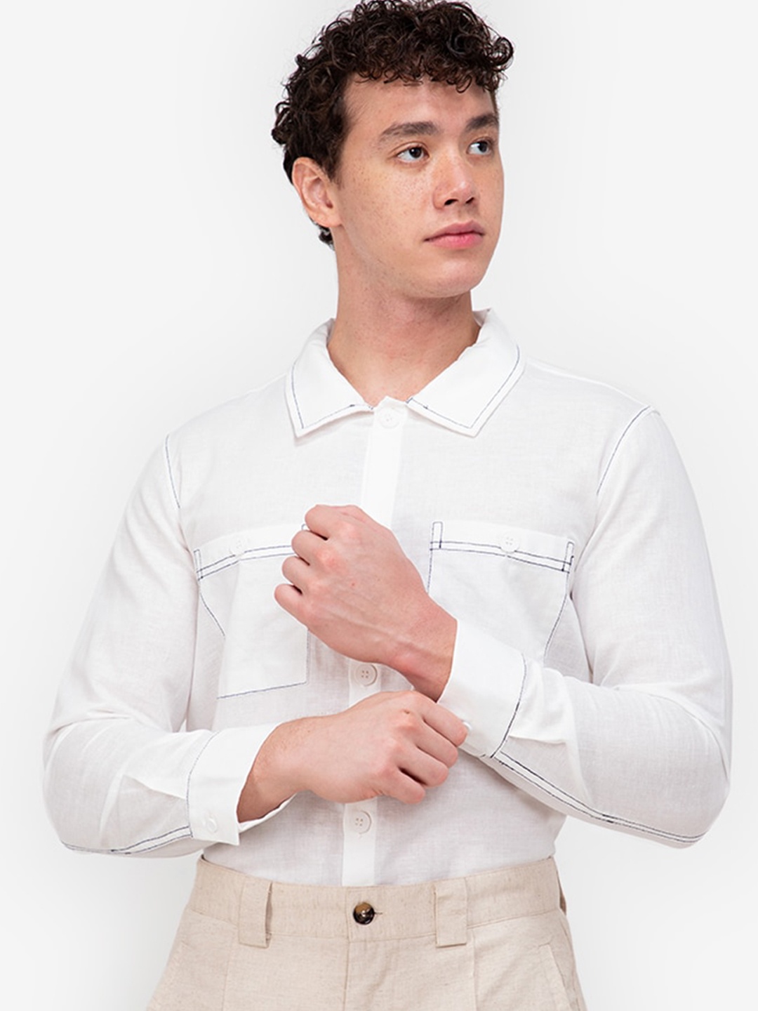 

ZALORA BASICS Men White Linen Cotton Casual Shirt