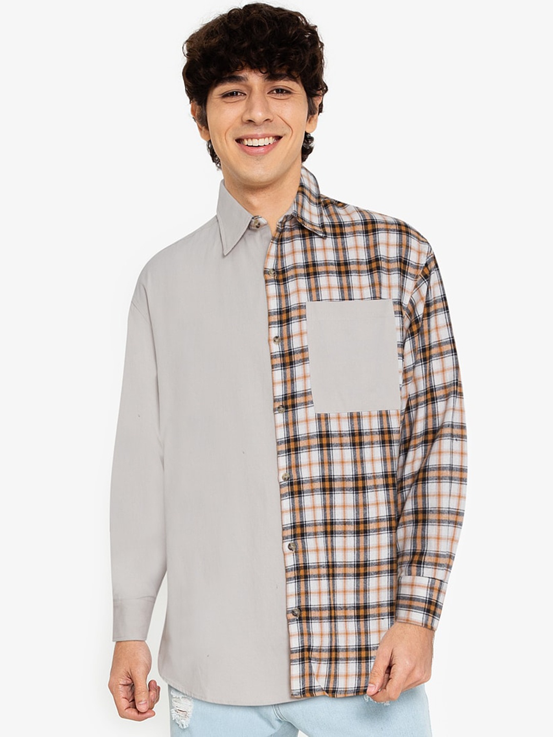 

ZALORA BASICS Men Multicoloured Semi Sheer Colourblocked Casual Shirt, Multi