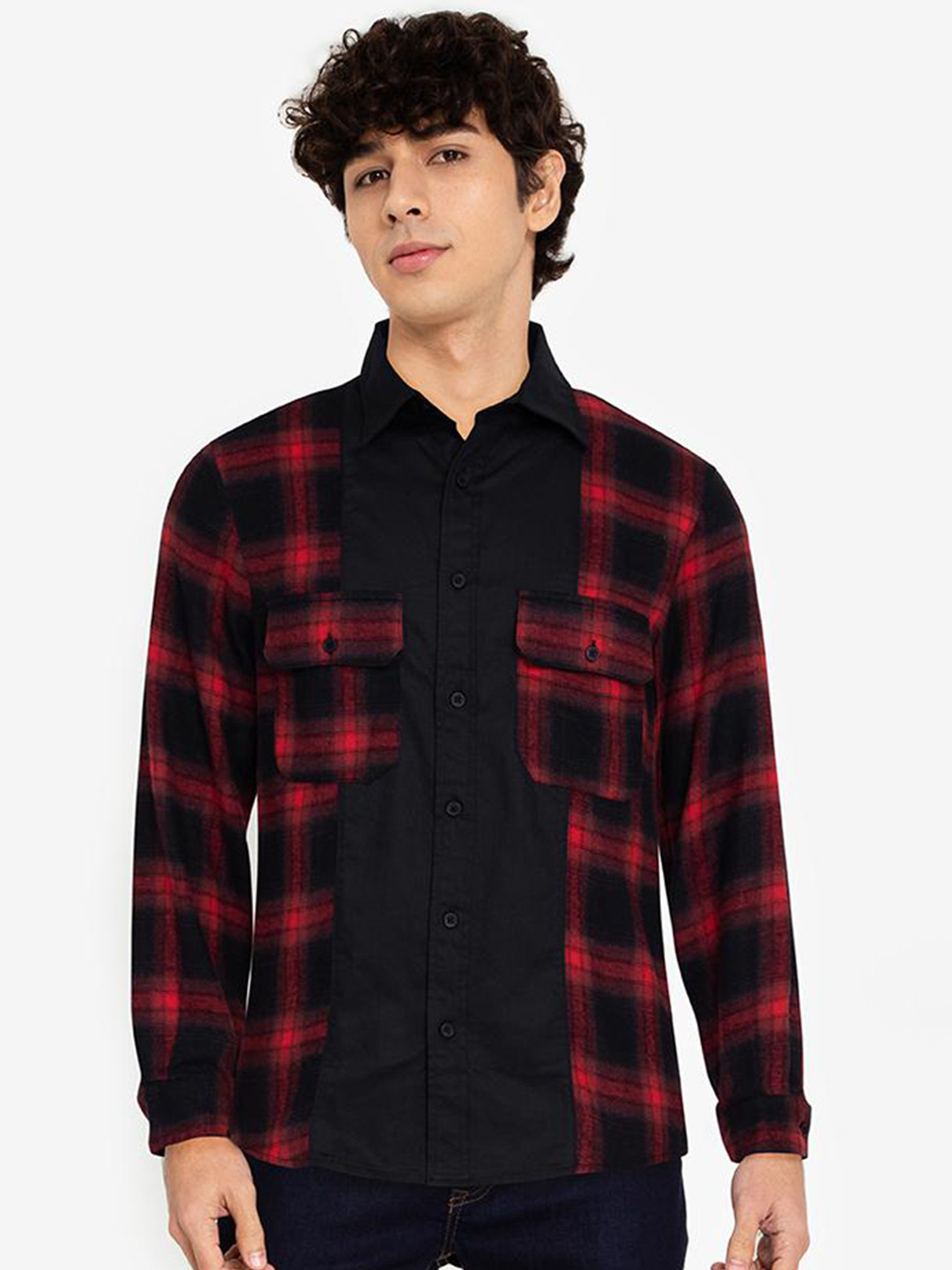 

ZALORA BASICS Men Black Tartan Checks Checked Casual Shirt
