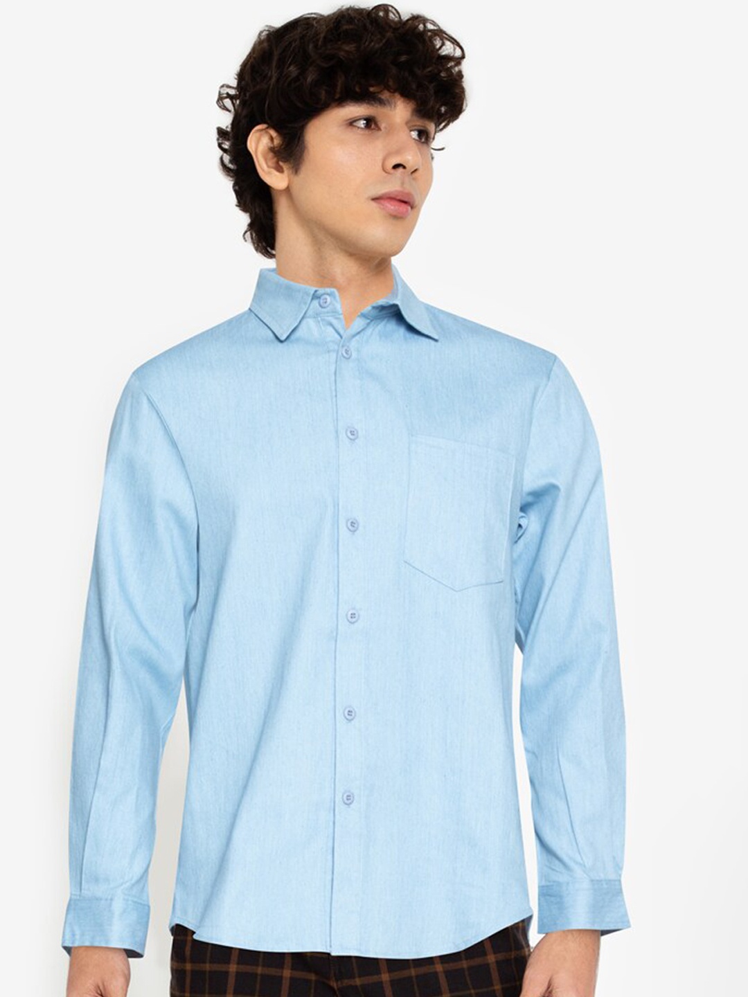 

ZALORA BASICS Men Blue Chambray Patch Pocket Casual Shirt