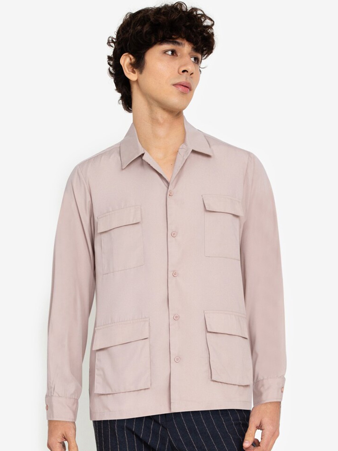 

ZALORA BASICS Men Beige Cotton 4 Pocket Casual Shirt