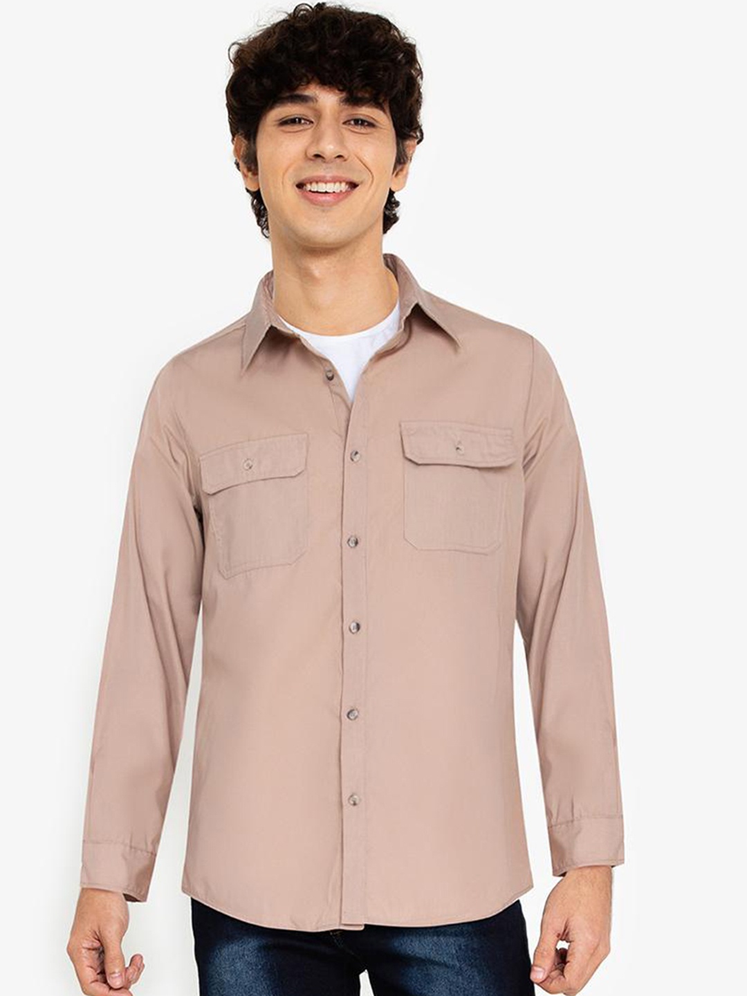 

ZALORA BASICS Men Brown Cotton Casual Shirt