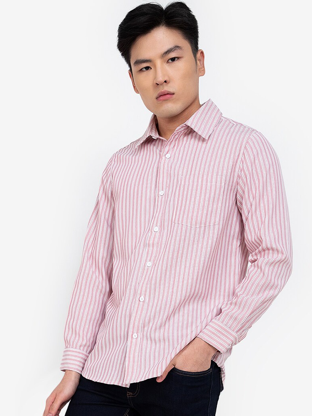 

ZALORA BASICS Men Pink Striped Casual Shirt