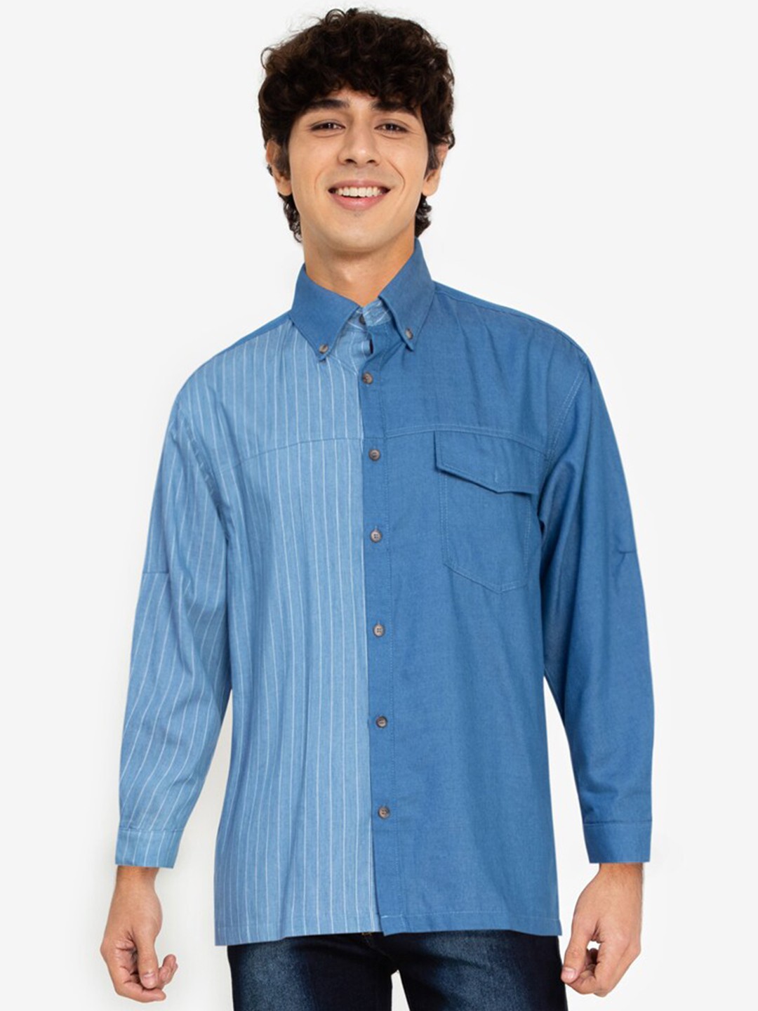 

ZALORA BASICS Men Blue Colourblocked Casual Shirt