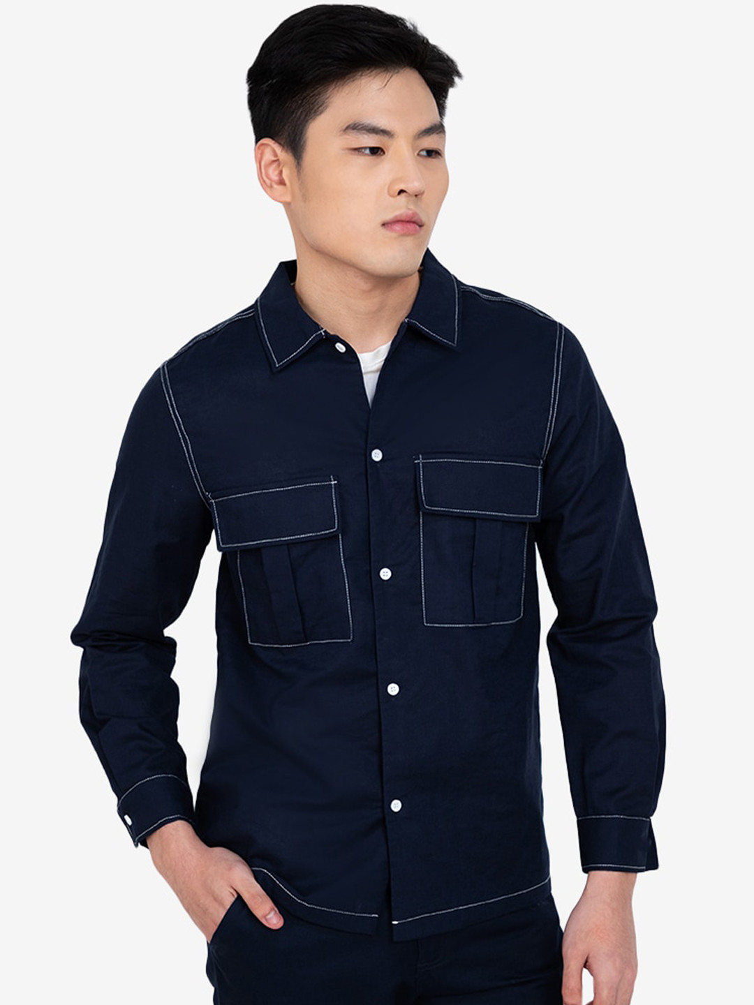 

ZALORA BASICS Men Navy Blue Casual Shirt