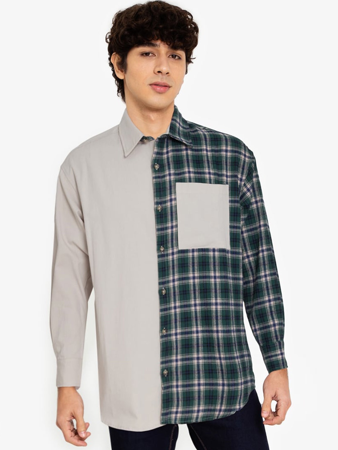 

ZALORA BASICS Men Green Checked Regular Fit Pure Cotton Casual Shirt