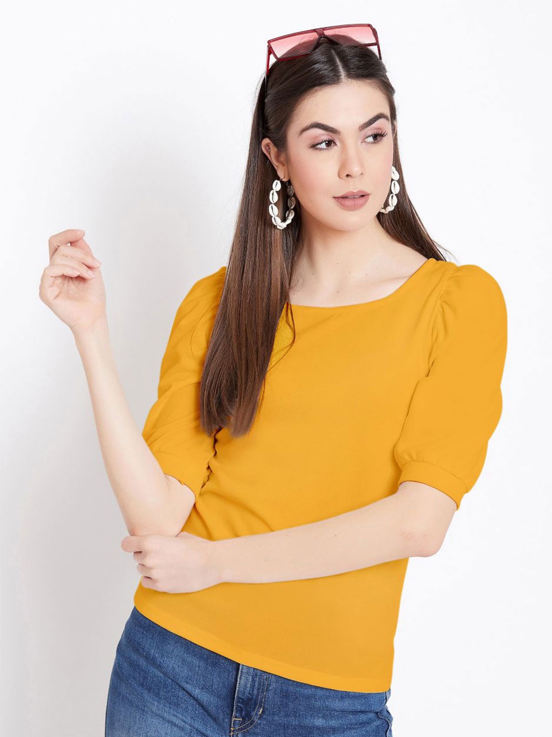 

Uptownie Lite Yellow Stretchable Round Neck Top