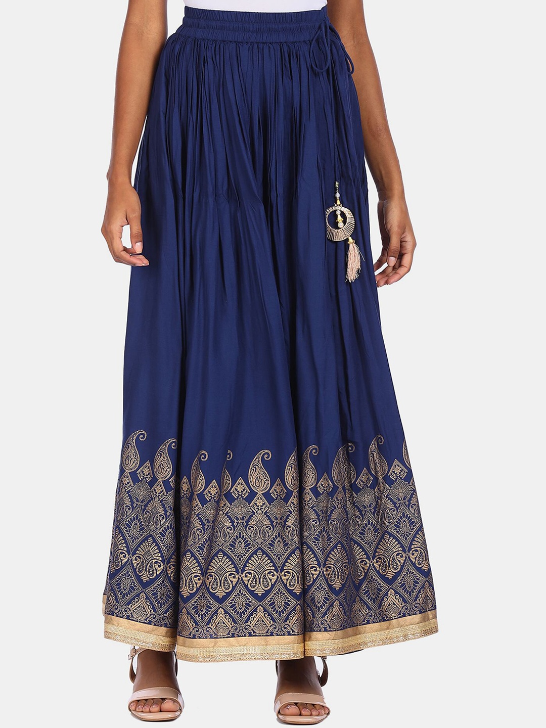 

Anahi Women Blue & Gold Printed Flared Maxi Skirt