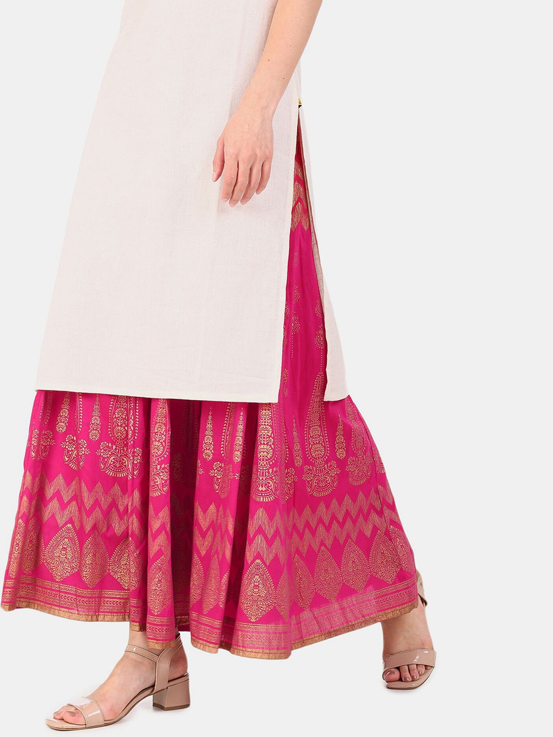 

Anahi Women Pink & Gold Printed Maxi Flared Skirt