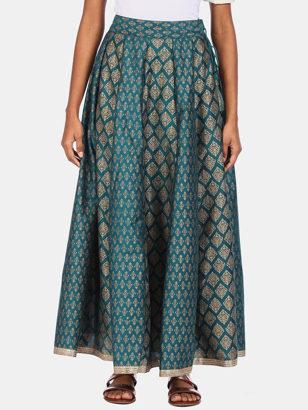 

Anahi Women Blue & Gold Printed Flared Maxi Skirt