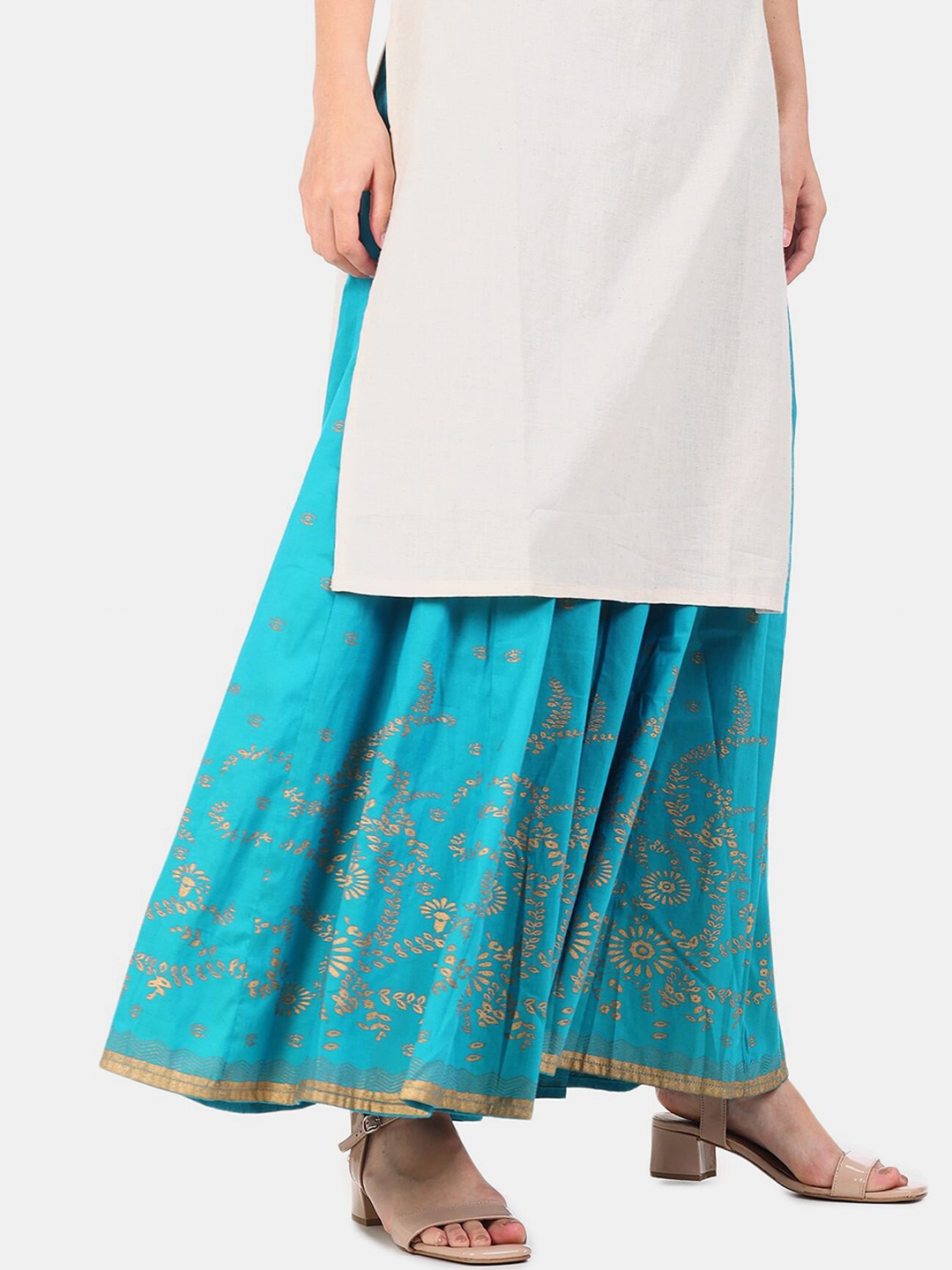 

Anahi Women Blue & Gold-Coloured Floral Printed Flared Maxi Skirt