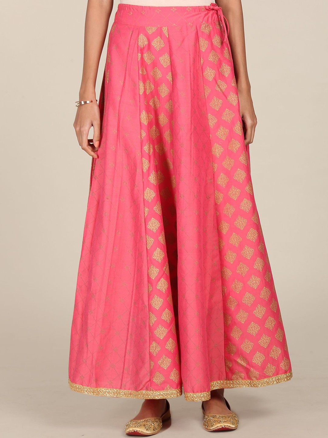 

Anahi Women Pink & Beige Printed Flared Maxi Skirt