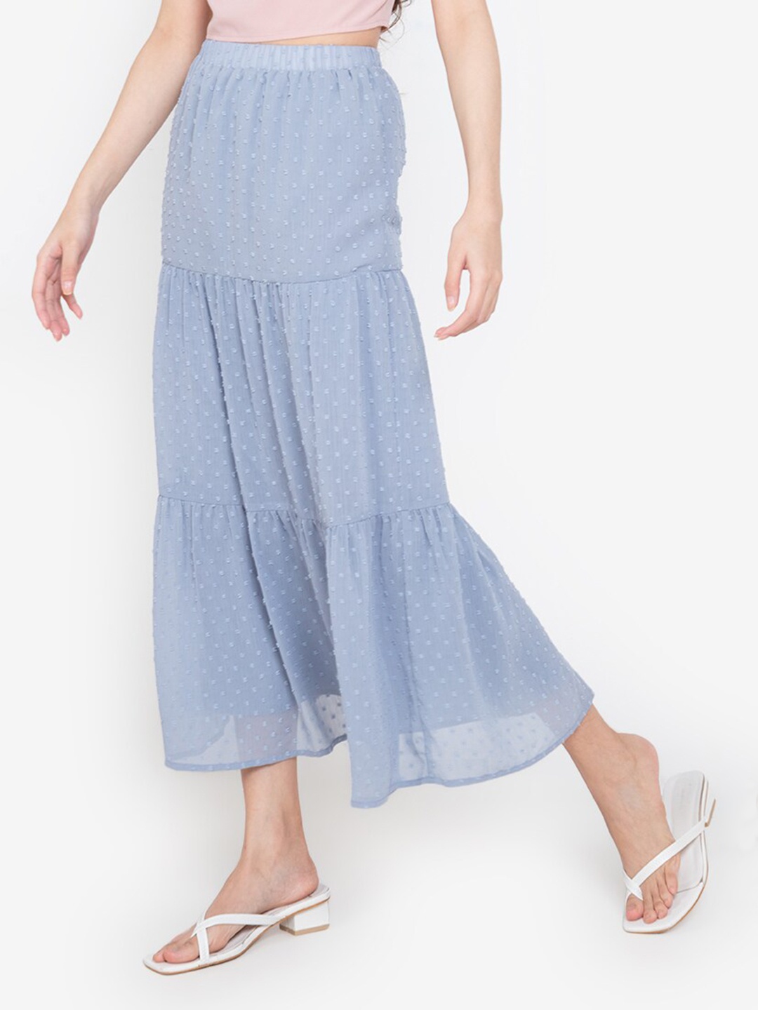 

ZALORA BASICS Women Self Design Maxi Tiered Skirt, Blue