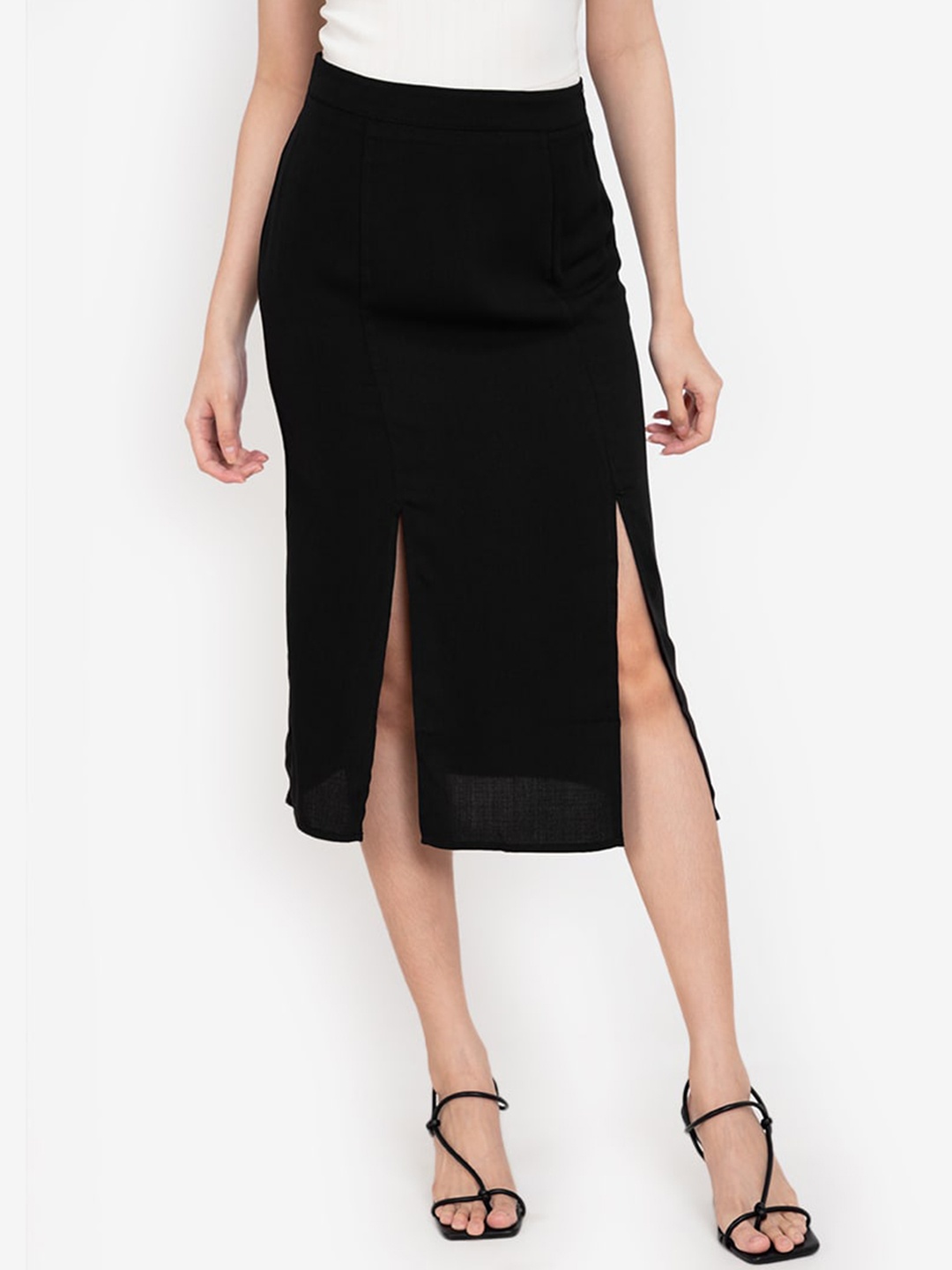 

ZALORA BASICS Women Black Front Split Skirt