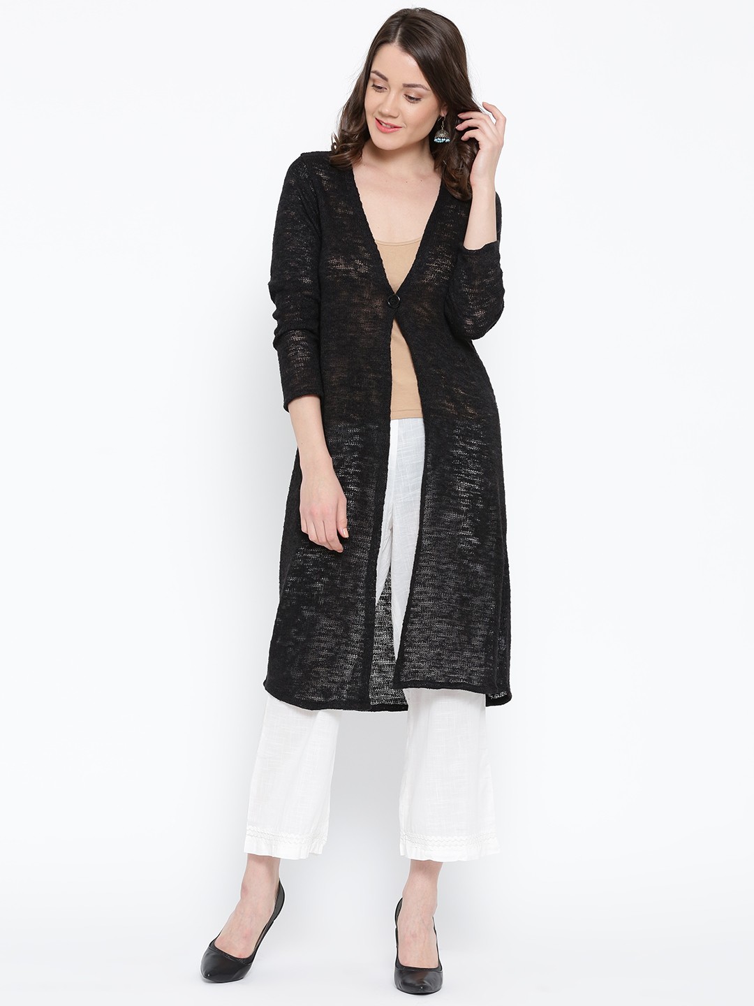 

Biba Women Black Solid Longline Cardigan