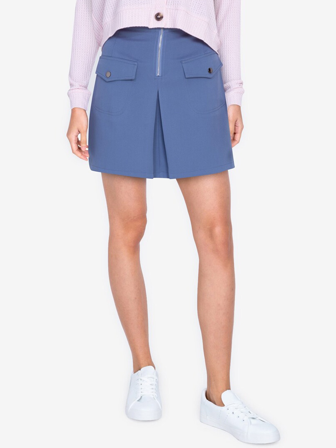 

ZALORA BASICS Blue Solid Pleated Mini Skirt