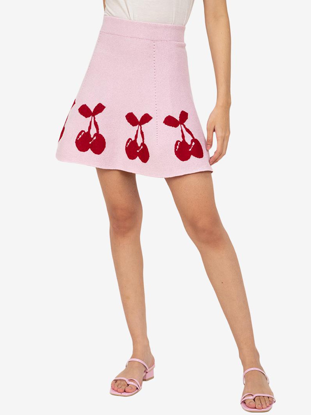 

ZALORA BASICS Women White Jacquard Knitted Skater A-Line Skirt