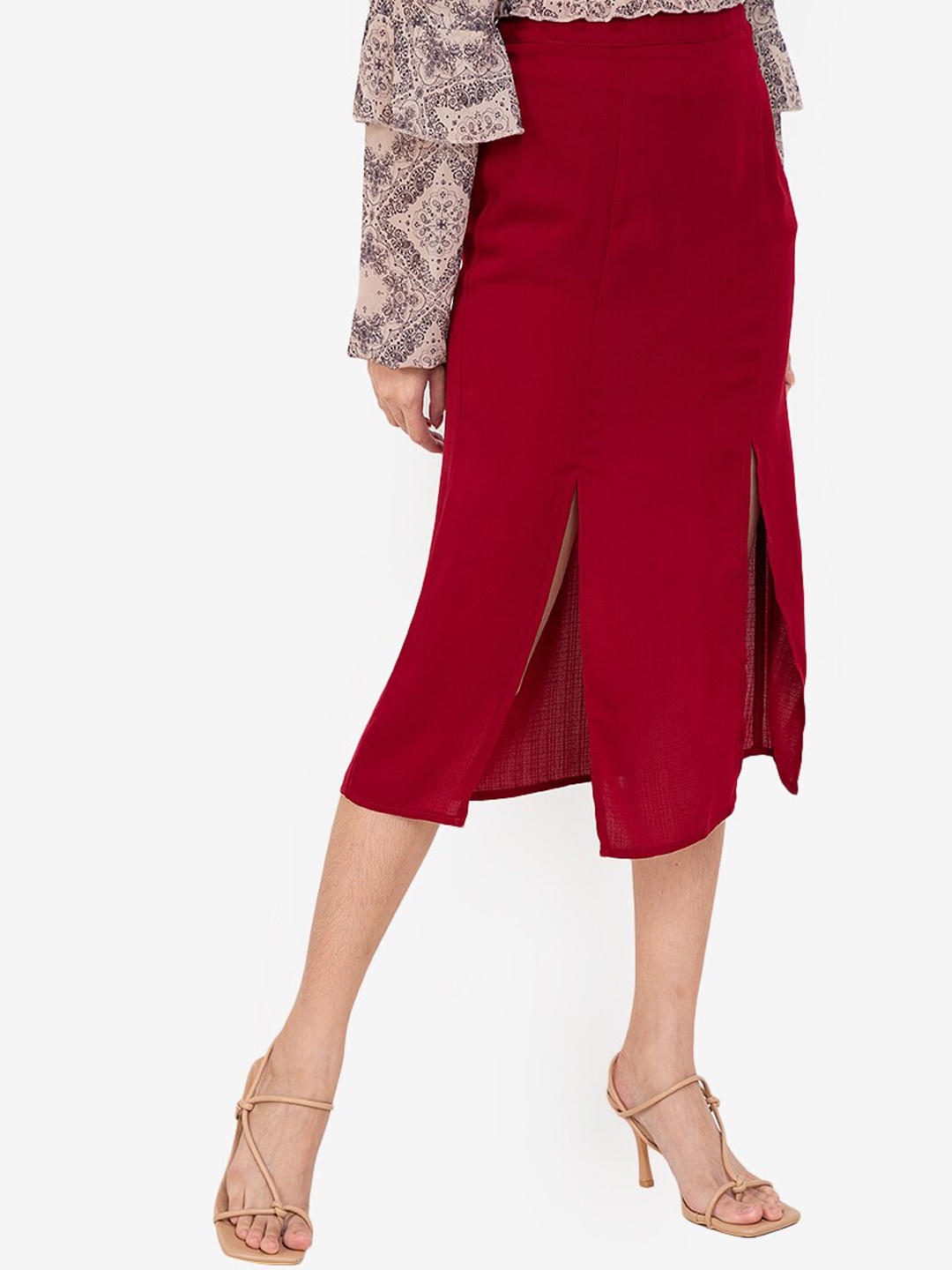 

ZALORA BASICS Red Front Split Skirt