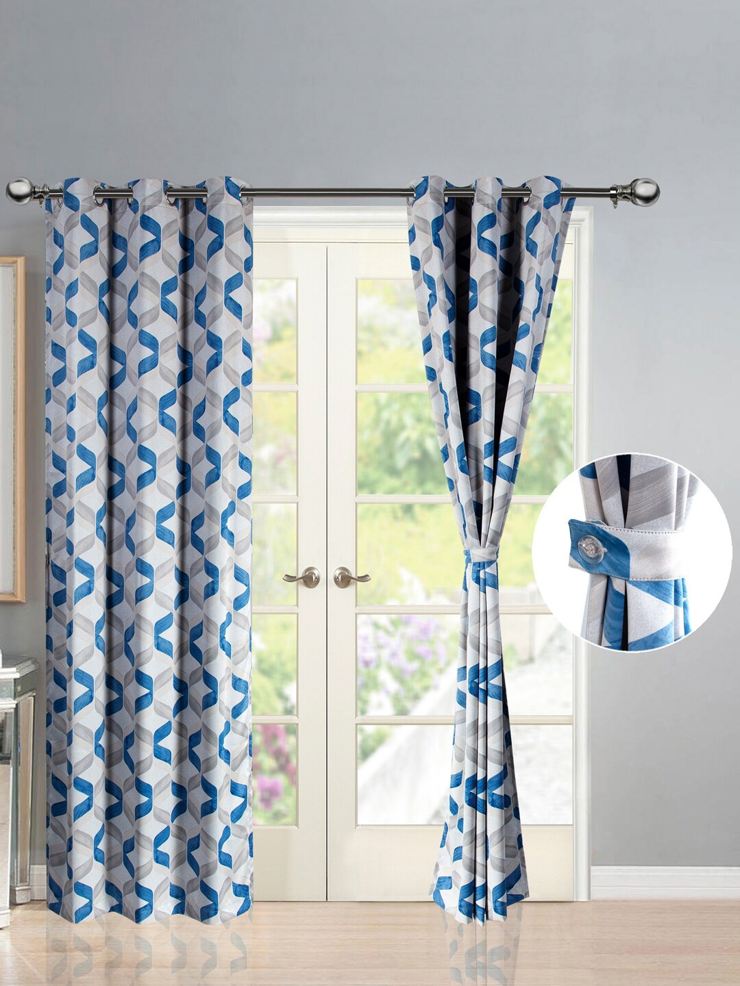 

Deco Window Blue & Grey Set of 2 Room Darkening Door Curtain