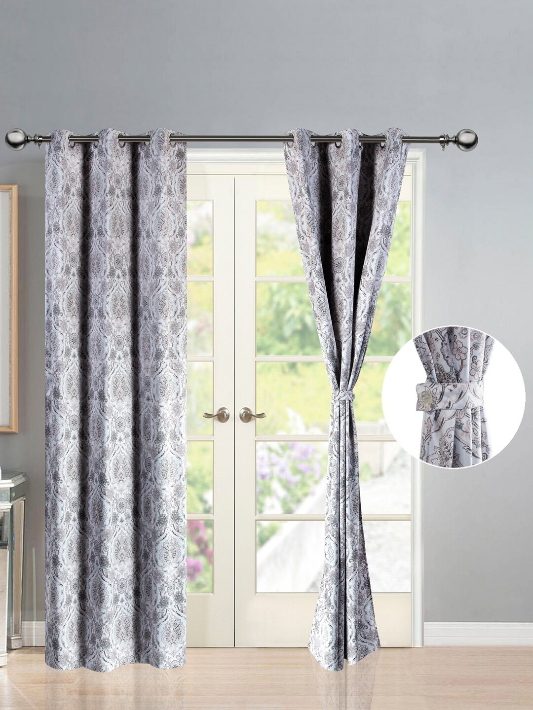 

Deco Window Grey & Brown Set of 2 Ethnic Motifs Room Darkening Door Curtain