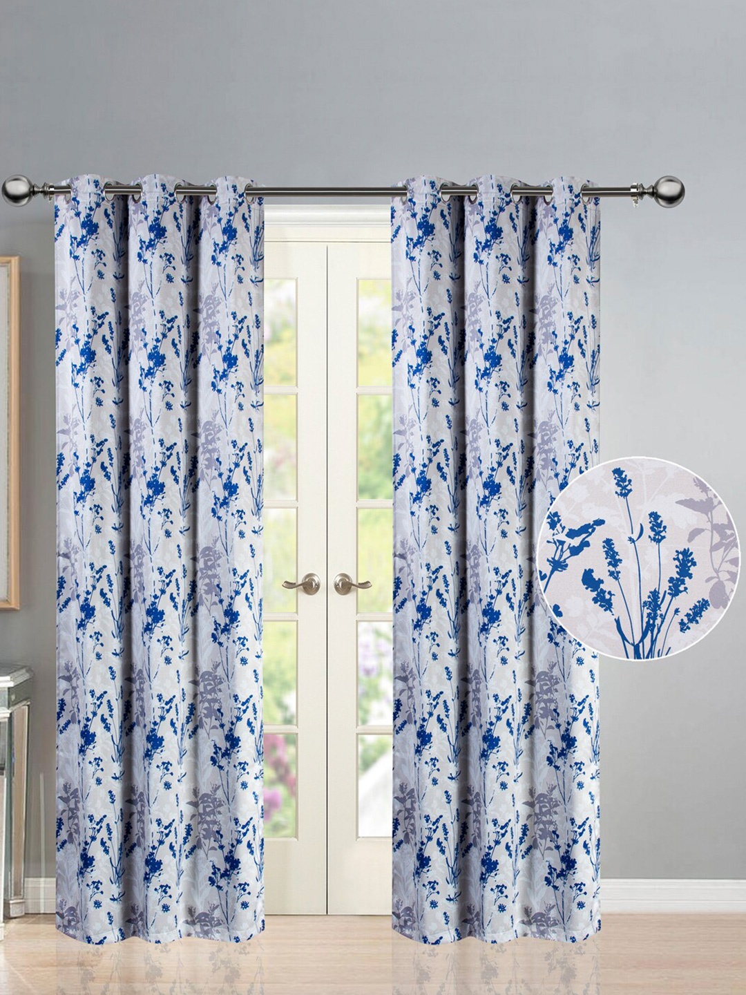 

Deco Window Blue & Grey Set of 2 Floral Room Darkening Door Curtain