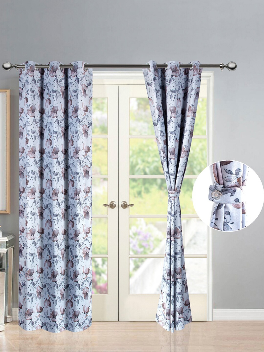 

Deco Window Brown & White Set of 2 Floral Room Darkening Door Curtain
